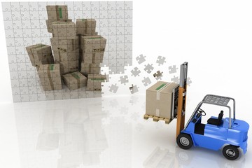 boxes shown in plane of puzzle and forklift © 3ddock