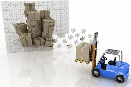 boxes shown in plane of puzzle and forklift