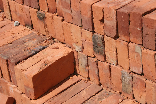 Adobe Bricks Piled in a Brickyard