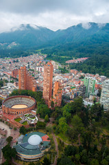 A view of downtown Bogota with the Andes mountains.