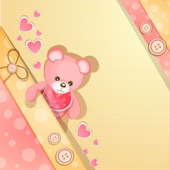 Pink baby shower card with cute teddy bear