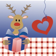 Rentier mit Herz und Geschenk