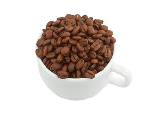 White cup with coffee beans