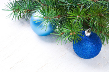 Two blue Christmas balls