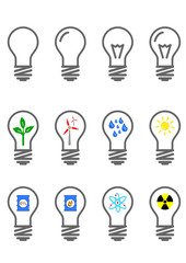 Icon set bulbs - renewable and conventional energy