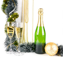 Cristmas composition with champagne