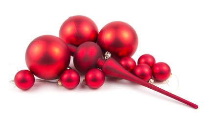 Red christmas balls isolated on white