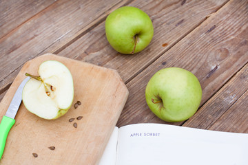Green apples prepared for apple sorbet