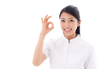 a young asian doctor on white background