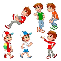 Fotobehang Boy in different poses.  Vector isolated characters. © ddraw