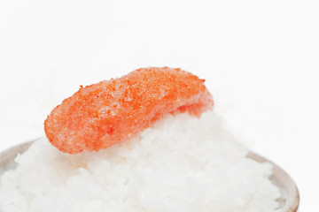 炊きたてご飯に辛子明太子