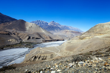 small village near the river in desert mountain