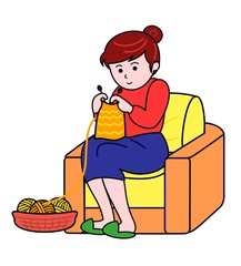 編み物をする女性