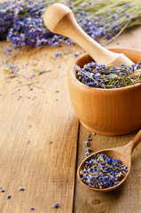 Pestle and mortar with lavender