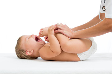 doctor doing gymnastics baby girl
