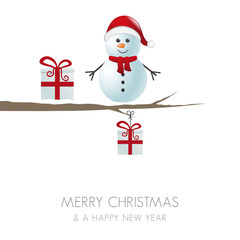 snowman figure on branch isolated whitte background