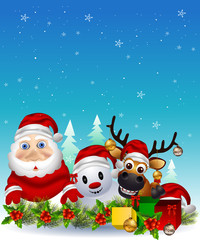 santa claus ,deer and snowman