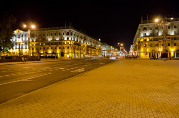 Fototapeta na wymiar Cityscape in the center of Minsk at the night