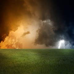 Obraz premium Green field, dark sky
