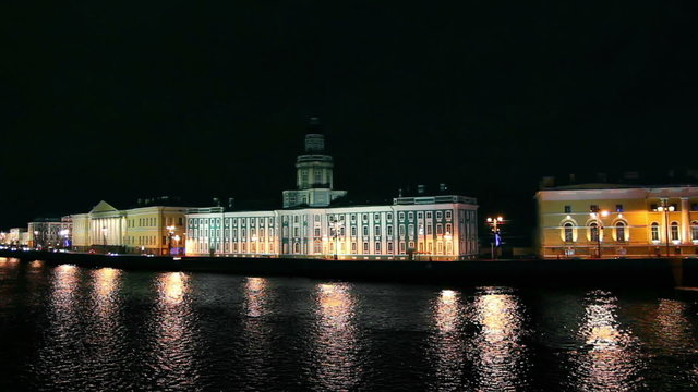 Kunstkammer on the Neva in St. Petersburg at night