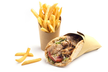 kebab sandwich with french fries
