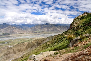 Ganden kora in Tibet; view over Lhasa valley