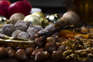 christmas food nuts dried fruits and chocolate