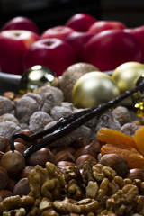 christmas food nuts dried fruits and chocolate