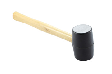Black rubber head hammer focus at head on white background.