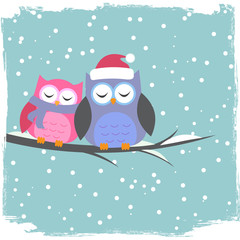 Winter card with cute owls