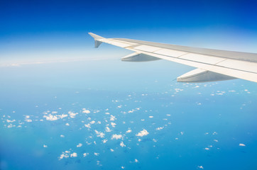 Airplane wing out of window
