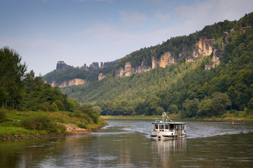 saxon switzerland - river elbe with trip boat, germany