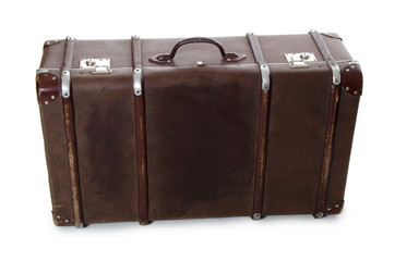 closed old suitcase isolated on white