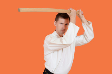 The man carries out exercises aikido