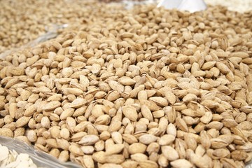 Piles of pistachio for sale in grocery