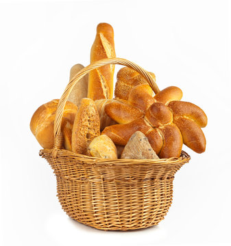 Variety of bread on white background