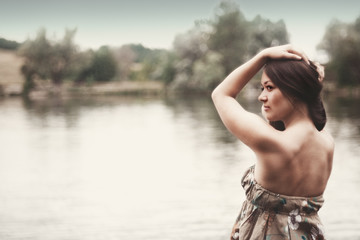 Fototapeta premium Sensuality. Soft focus female portrait with copy space