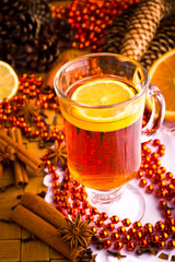 Mulled wine with cinnamon sticks and christmas anise stars