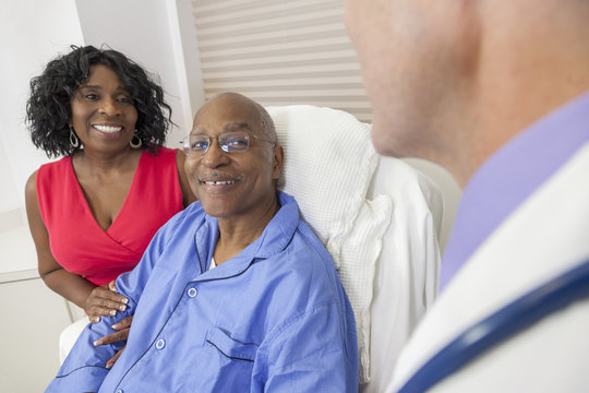 Senior African American Man Patient in Hospital Bed