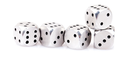metal dice isolated on white