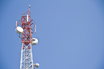 Telecommunications tower. Mobile phone base station - obrazy, fototapety, plakaty