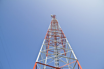 Mobile tower communication antennas with blue sky background 