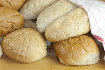 Fresh baked bread on baking board