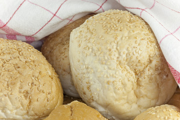 Fresh baked bread with cloth