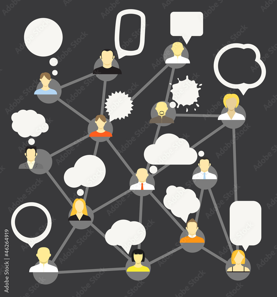 Aufkleber Abstract network scheme. Different people with speech bubbles.