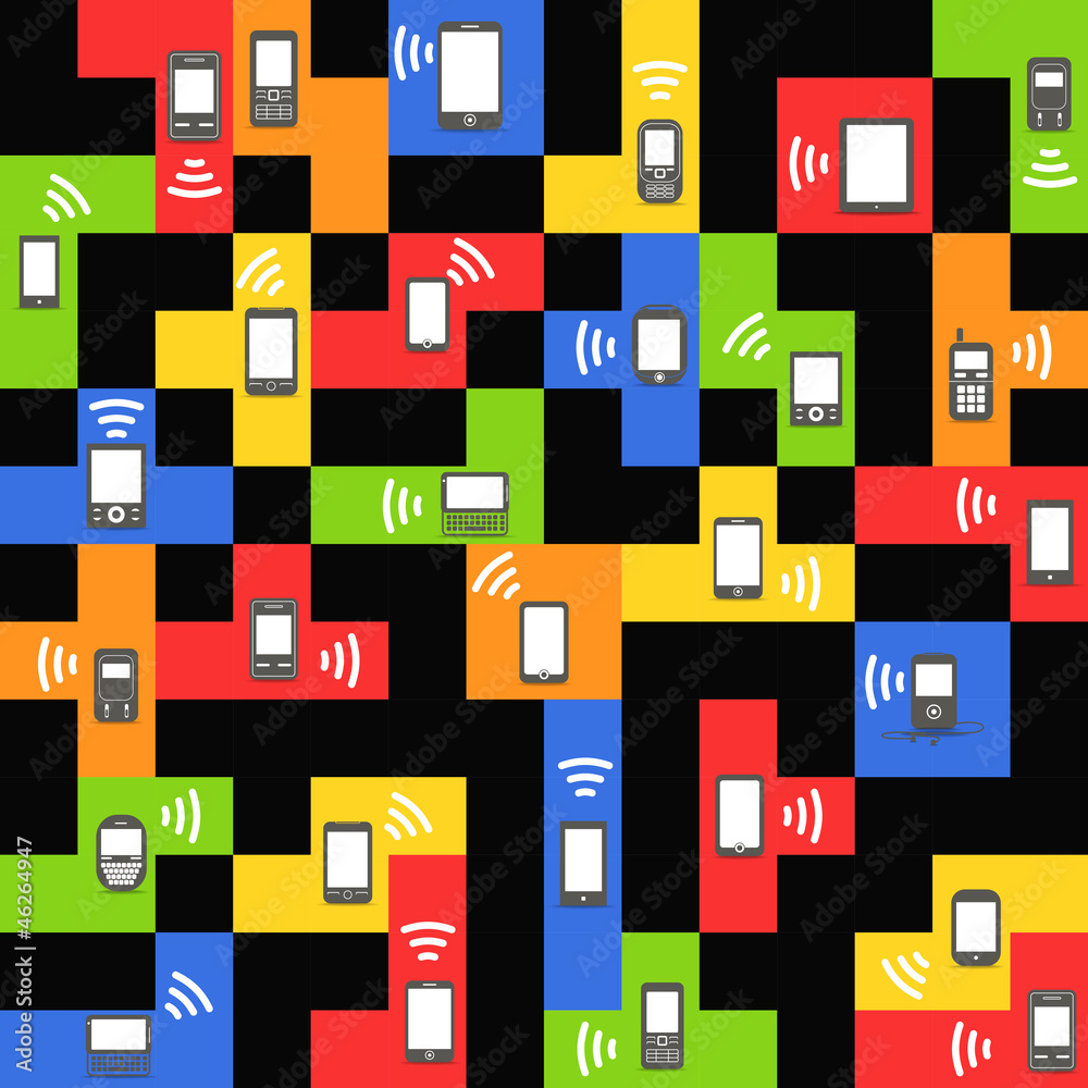 Poster abstract style modern and vintage mobile gadgets on color blocks