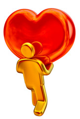 golden man with red heart