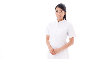 a young asian doctor on white background