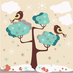Winter background - birds on a tree © Larysa Diachenko