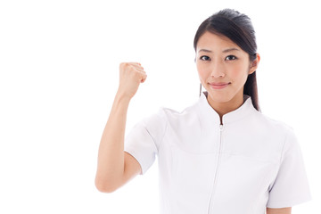 a young asian doctor on white background